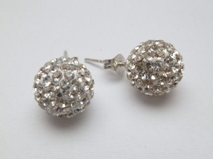 925 Silver 12mm White Crystal Ball Post Earring