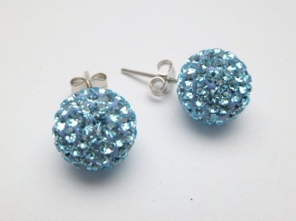 925 Silver 12mm Baby Blue Crystal Ball Post Earring