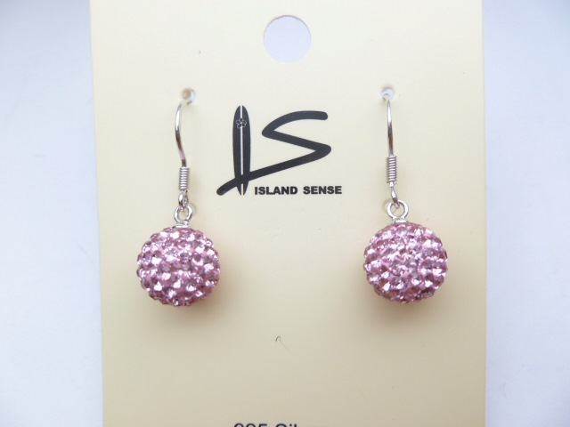 925 Silver 10mm Pink Crystal Ball Earring