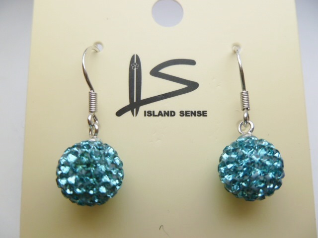 925 Silver 10mm Blue Crystal Ball Earring