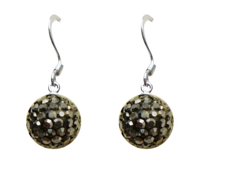 925 Silver 10mm Black Crystal Ball Earring