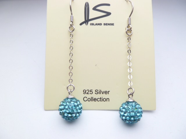 925 Silver Dangle Blue Crystal Ball Dangle Earring