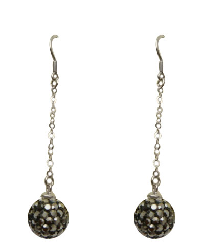 925 Silver Dangle Back Crystal Ball Dangle Earring