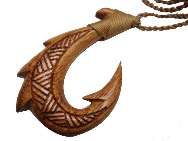 38mm x 61mm Natural Koa Wood Dragon Fish Hook w/ Adjustable Cord