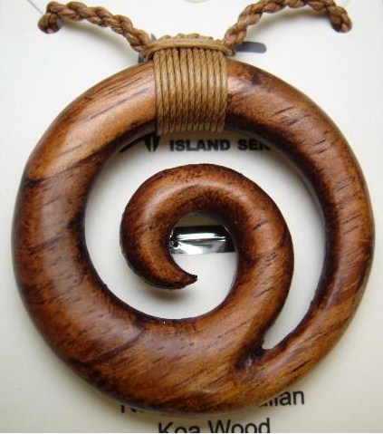 41mm Natural Koa Wood Spiral w/ Adjustable Brown Cord, 6pcs/bag - Click Image to Close