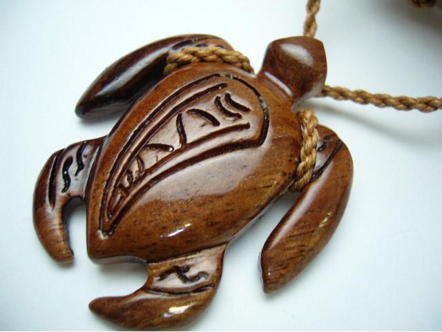 Natural Koa Wood Turtle w/ Adjustable Brown Cord, 6pcs/bag