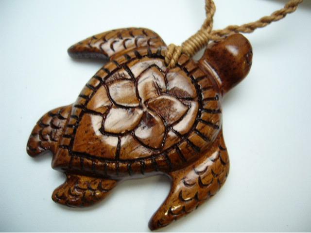 27x42mm Natural Koa Wood Turtle w/ Brown Cord, 6pcs/bag