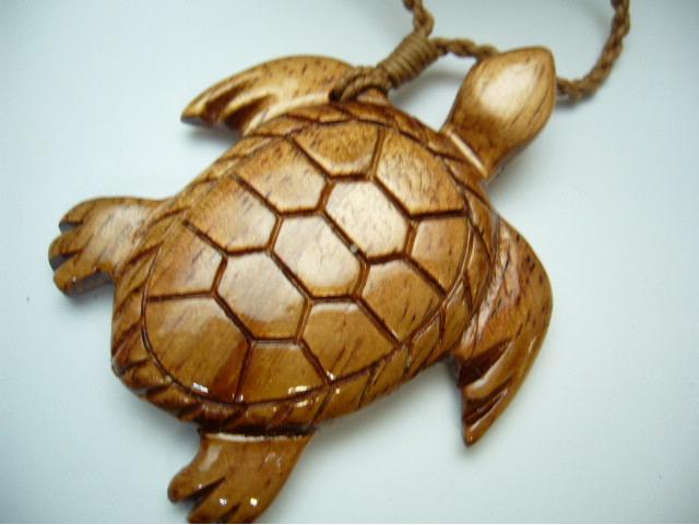 46mm x 58mm Natural Koa Turtle w/ Brown Cord, 6pcs/bag