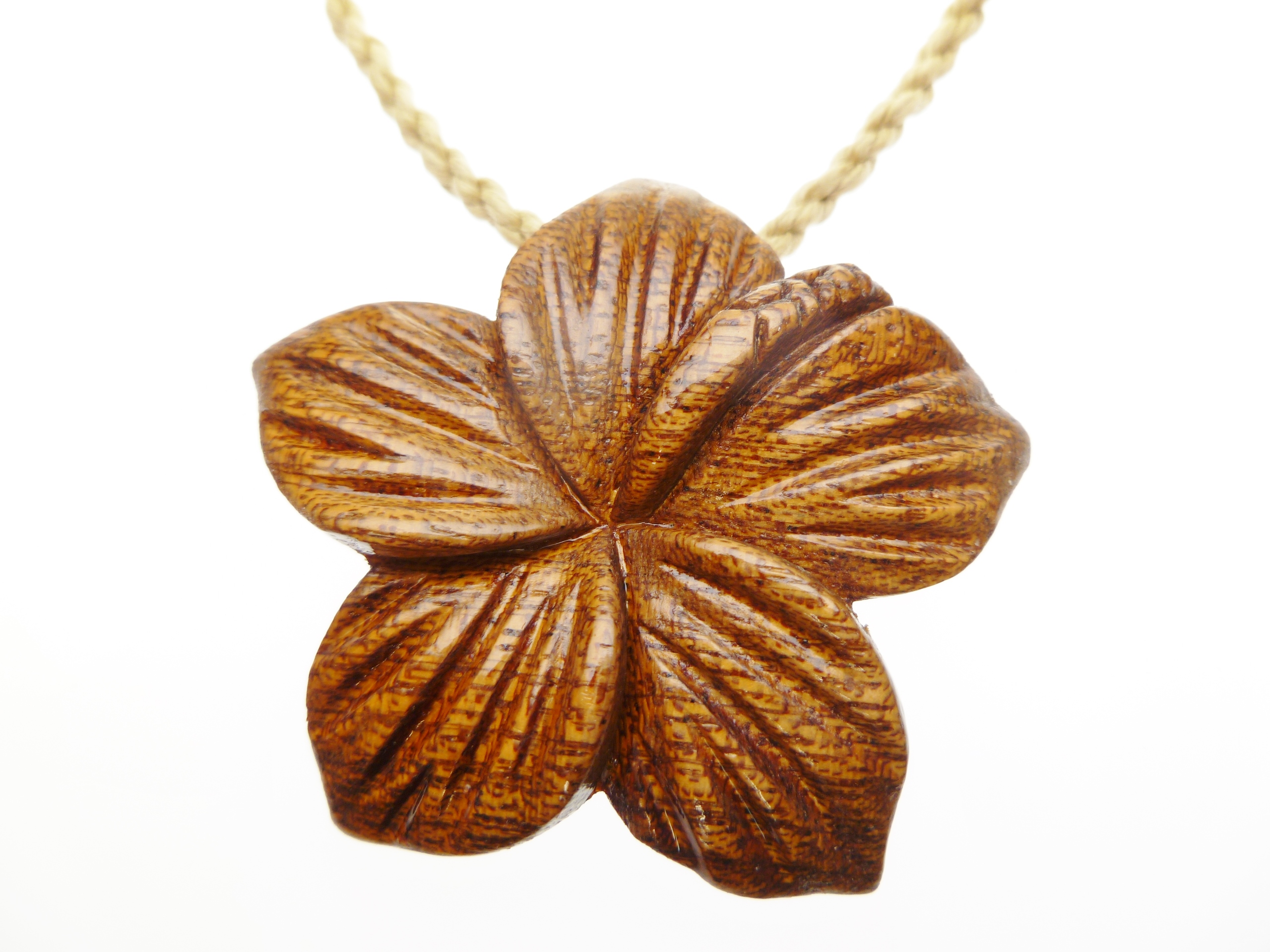 Natural Koa Wood Flower w/ Adjustable Brown Cord, 6pcs/bag - Click Image to Close