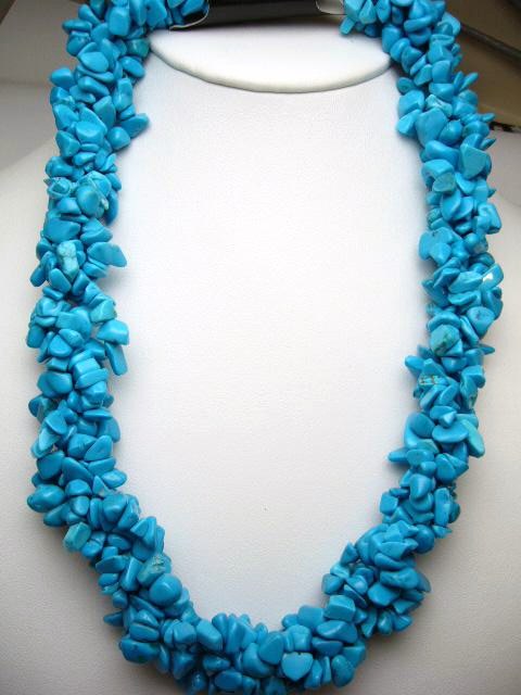 4 Strand Twisted Turquoise Necklace w/15mm Copper Steer Claps