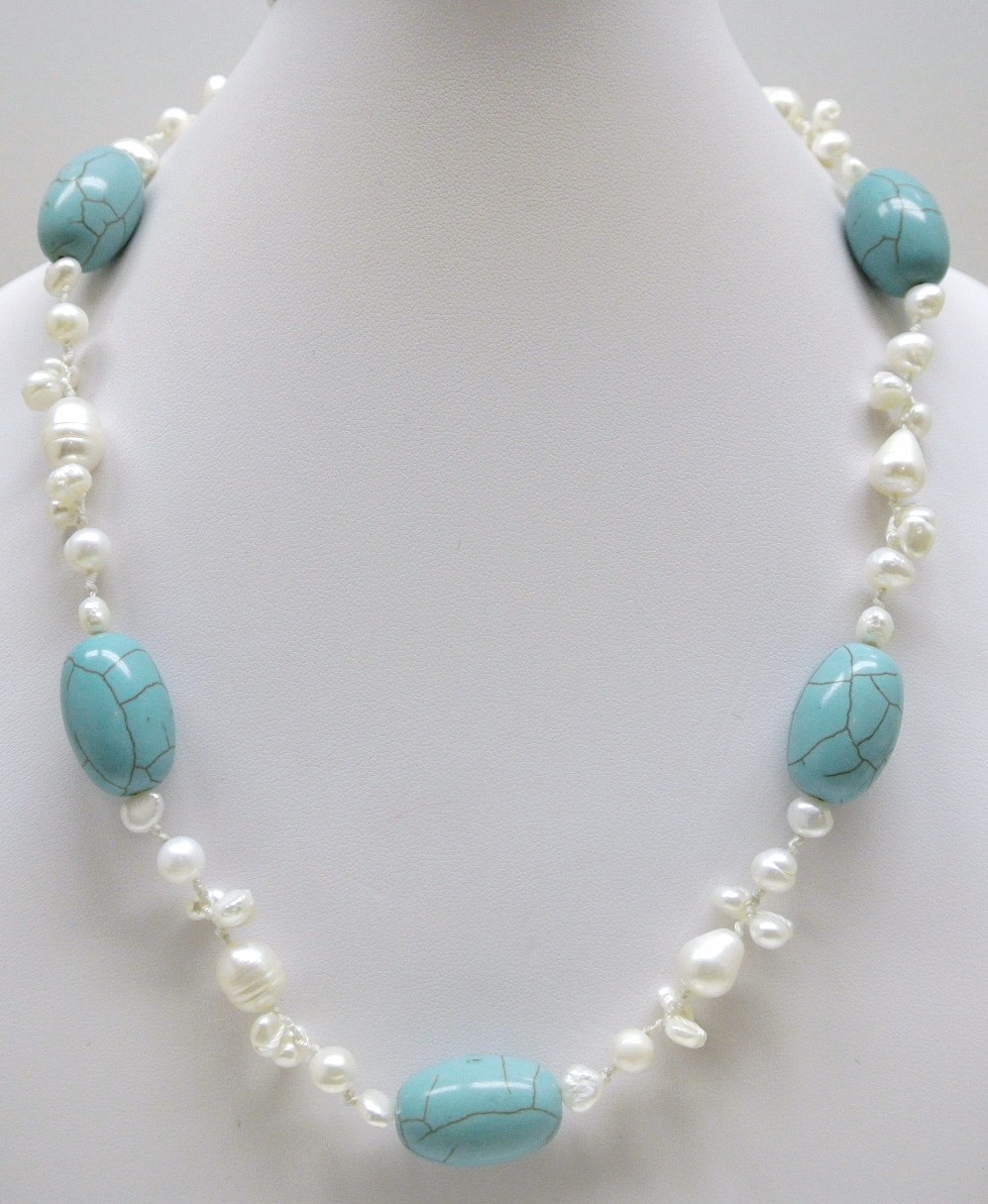 Fresh Water Pearl w/ Turquoise Necklace