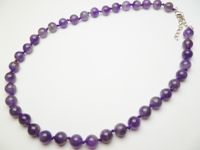 10mm Amethyst Stone Necklace 18"+ 2" Extension