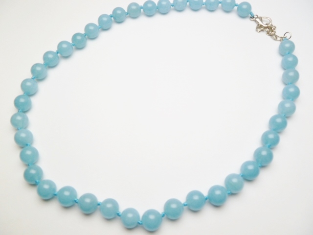 10mm Aquamarine Stone Necklace 18"+ 2" Extension