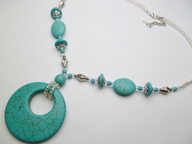 Turquoise Circle of Life Pendant on Stone & Beads Necklace