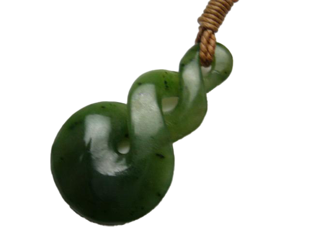 Green Jade Carved Symbol of Eternity Twist on Hemp Cord 22x41mm