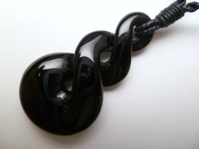 Black Jade Carved Symbol of Eternity Twist on Adjustable Cord