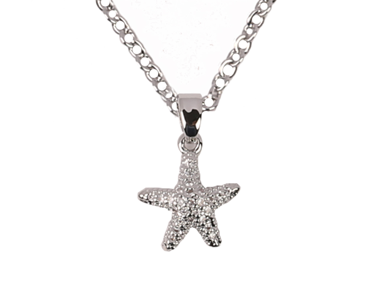 Crystal Starfish on 18" Bass Chain Rhodium Plated Necklace - Click Image to Close