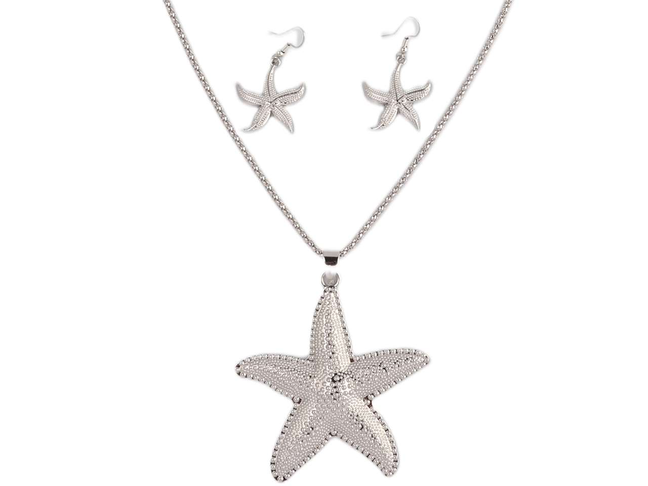 Starfish Silver Tone 35" Necklace & Earrings Set, MOQ-6