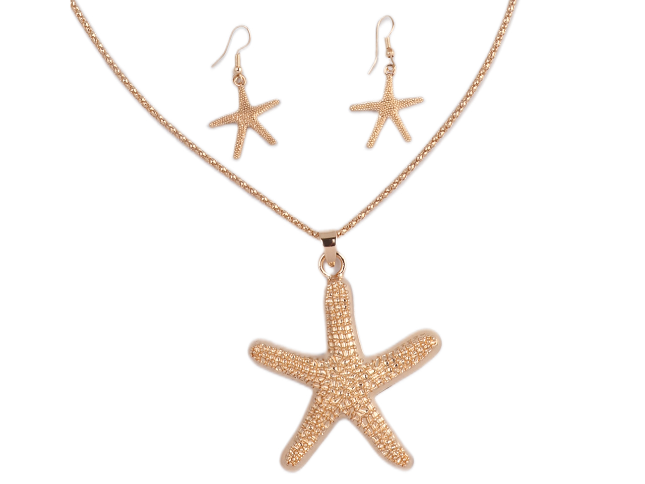 Starfish Gold Tone 35" Necklace & Earrings Set, MOQ-6