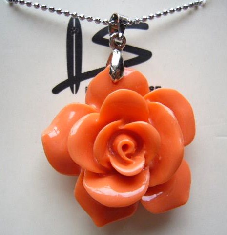 3cm Synthetic Coral Powder Pink Rose Flower Pendant w/Ball Chain