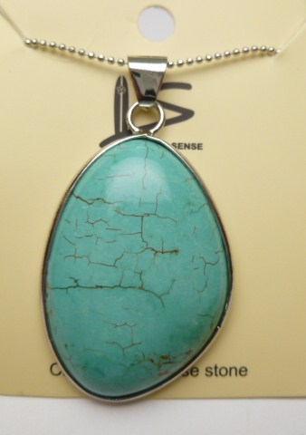Turquoise Pendant w/ 1.2mm 18KGP Metal Ball Chain 18"