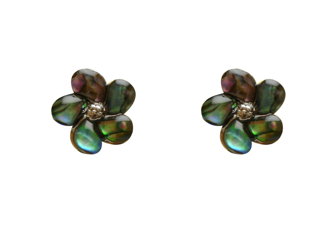 Abalone Shell Plumeria CZ Stub Earrings