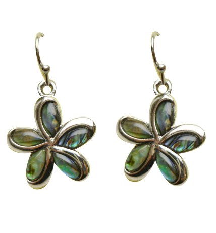 Abalone Shell Plumeria Dangling Earrings