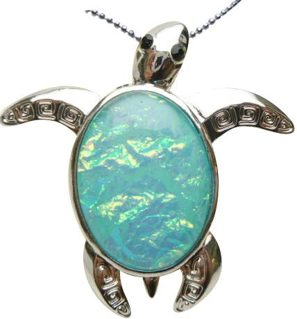 50x55mm Marble Light Blue Glass Turtle Necklace w/ Ball Chain