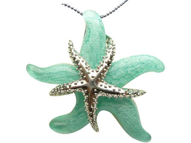 60x55mm Light Blue Glass Star Fish Necklace w/ Ball Chain