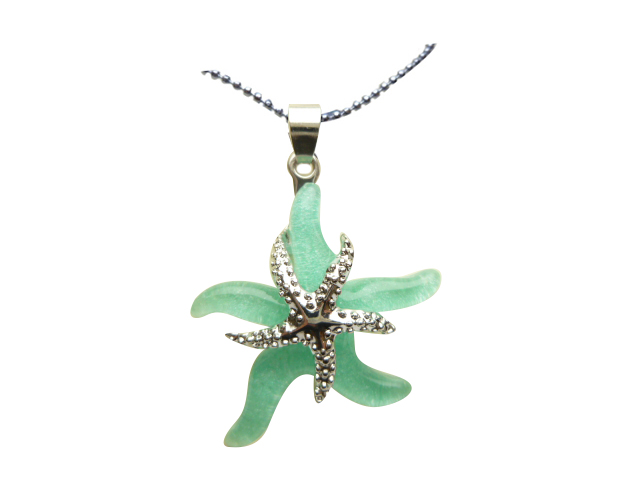 28x25mm Light Blue Glass Star Fish Necklace w/ Ball Chain