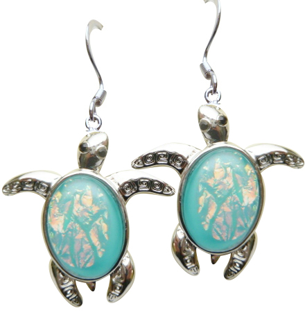 28x25mm Marble Light Blue Glass Turtle Earring