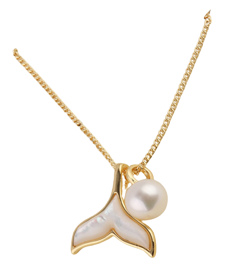 Whale Tail Shape Fresh Water Pearl Pendant Chain Necklace