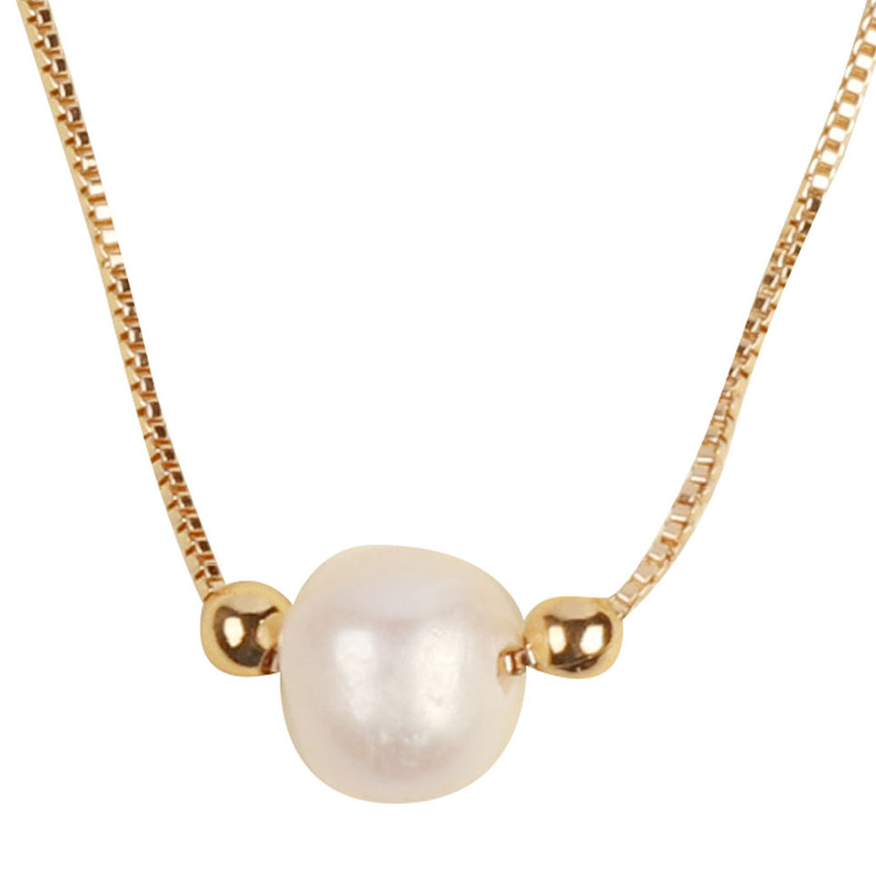 White Fresh Water Pearl on Gold Tone Chain