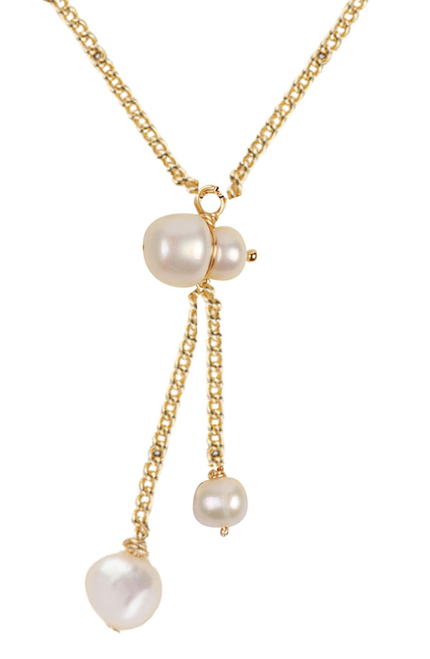 Triple Fresh Water Pearl on Gold Tone Chain