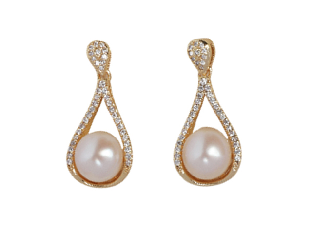 White Fresh Water Pearl w/ Clear Crystal Surrounded Tear Drop Go