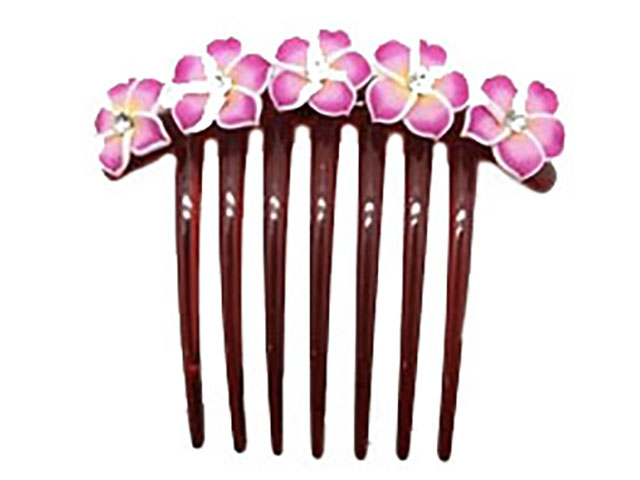 Magenta Fimo Flower w/ CZ Hair Comb