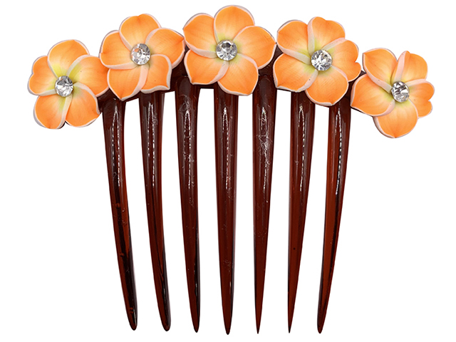 Orange Fimo Flower w/ CZ Hair Comb