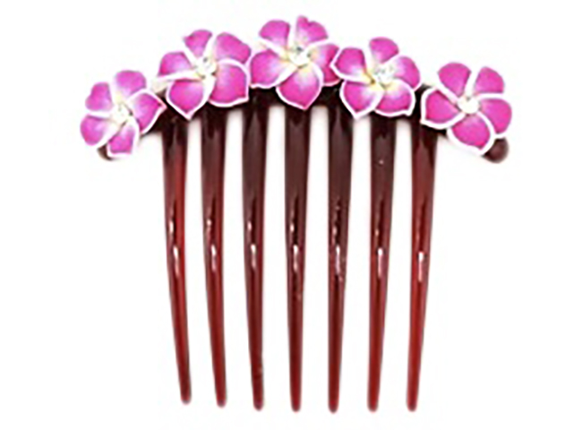 Magenta Fimo Flower w/ CZ Hair Comb