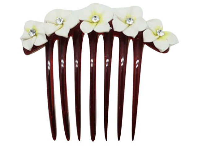 White Fimo Flower w/ CZ Hair Comb