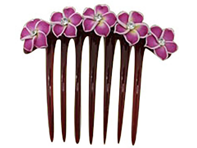 Purple Fimo Flower w/ CZ Hair Comb