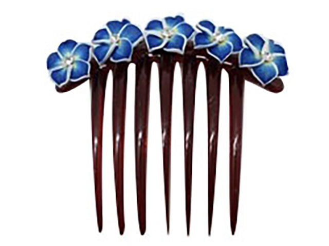 Blue Fimo Flower w/ CZ Hair Comb