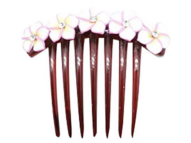 White & Pink Fimo Flower w/ CZ Hair Comb