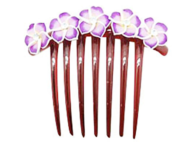 Lavender Fimo Flower w/ CZ Hair Comb