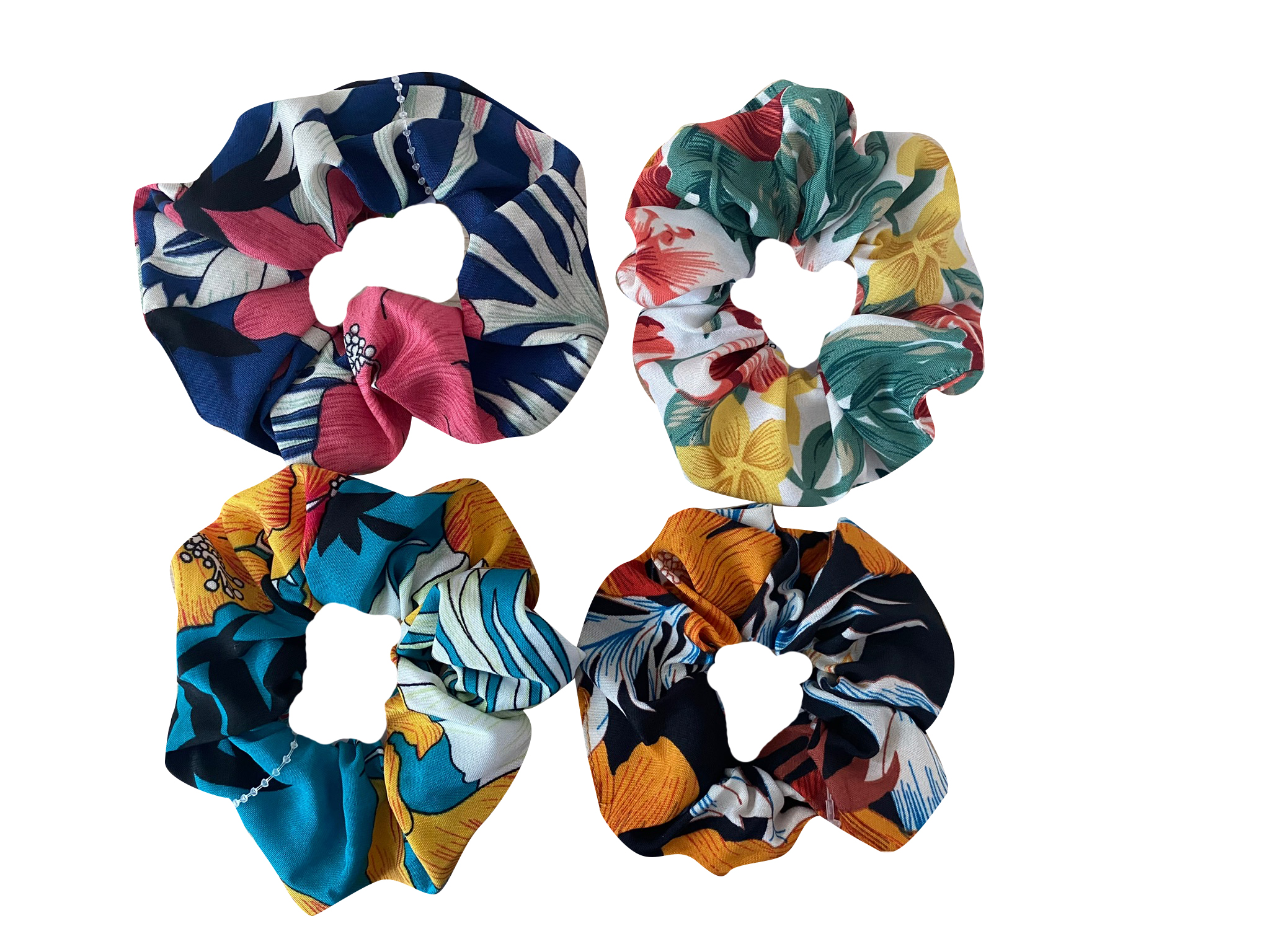 Hawaii Floral Print Scrunchie Hair Ties Assorted Color