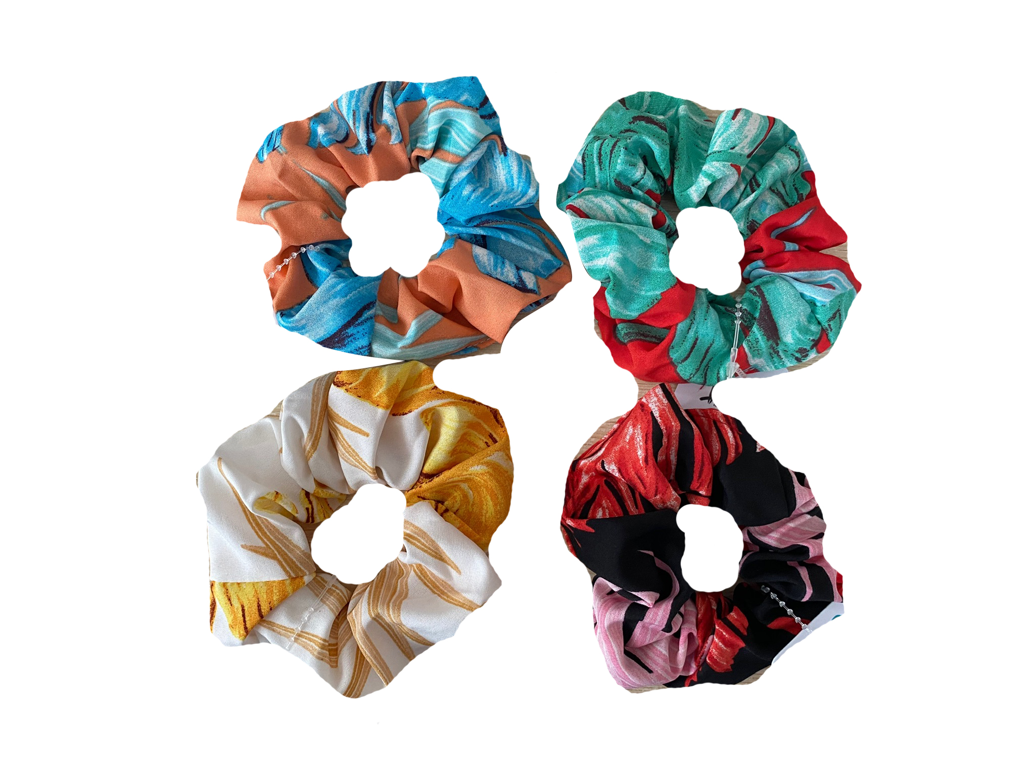 Hawaii Floral Print Scrunchie Hair Ties Assorted Color