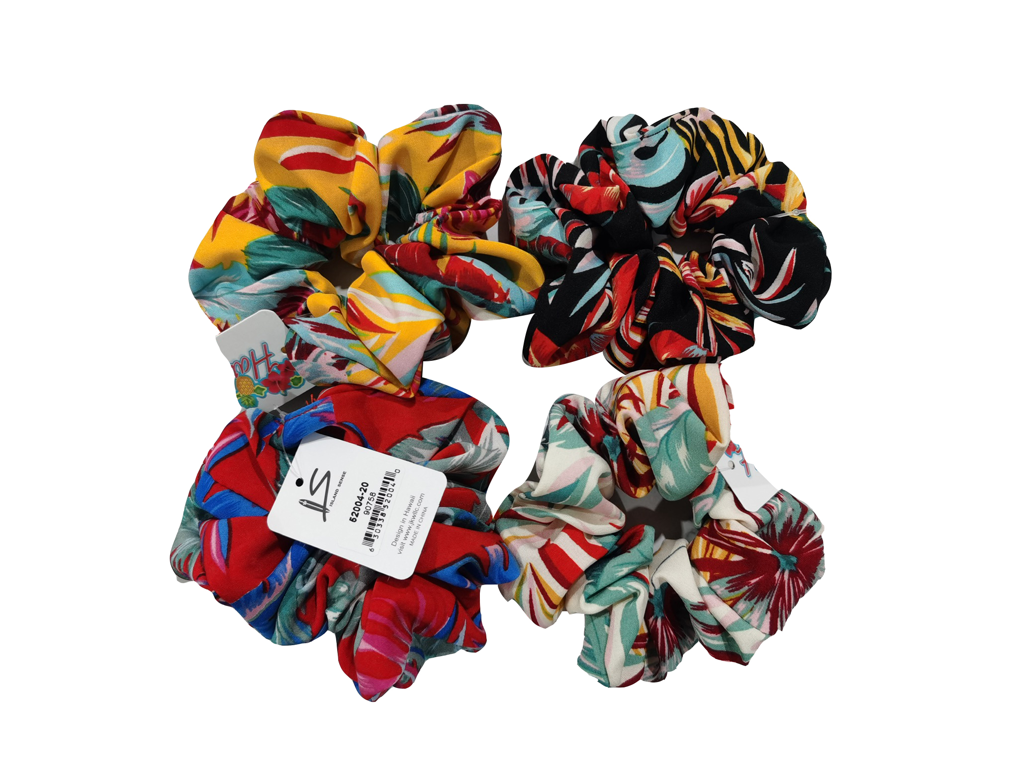 Hawaii Floral Print Scrunchie Hair Ties Assorted Color