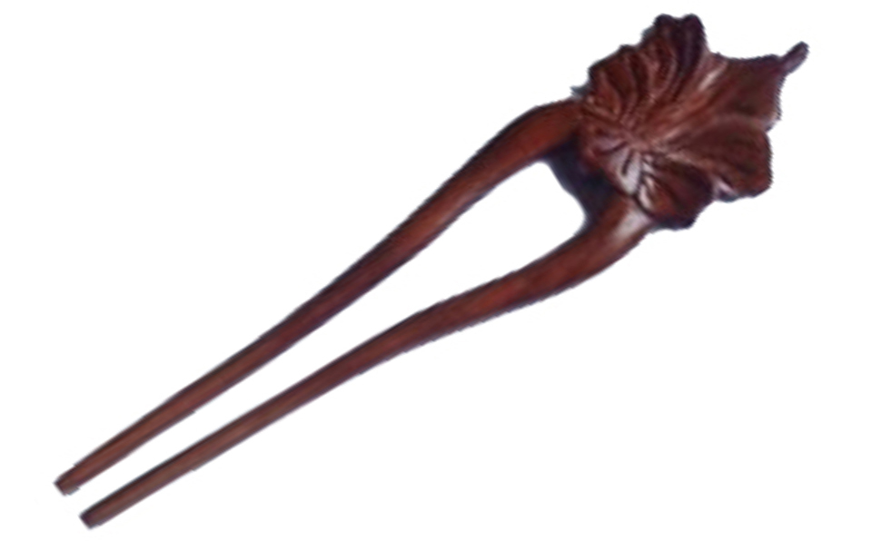 Wood Craved Hawaii State Flower Hibiscus Hairpin, MOQ-12 pcs