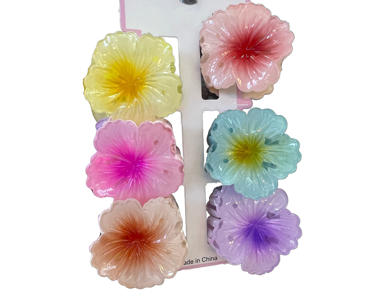 4.5cm Assorted Acrylic Hibiscus Flower Hair Claw Clips MOQ-12/pk