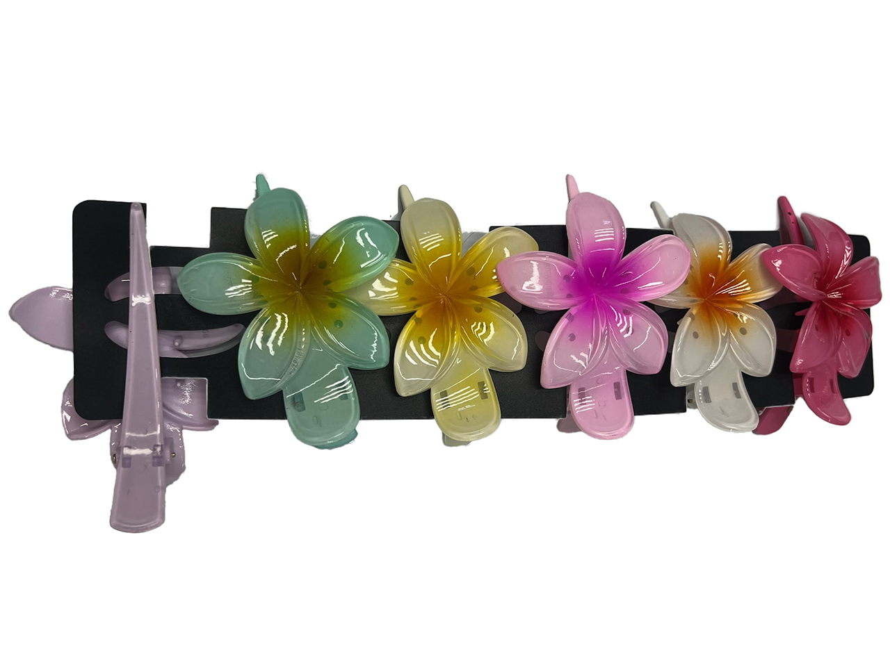 11cm Assorted Acrylic Plumeria Flower Hair Clips, MOQ-12/pk