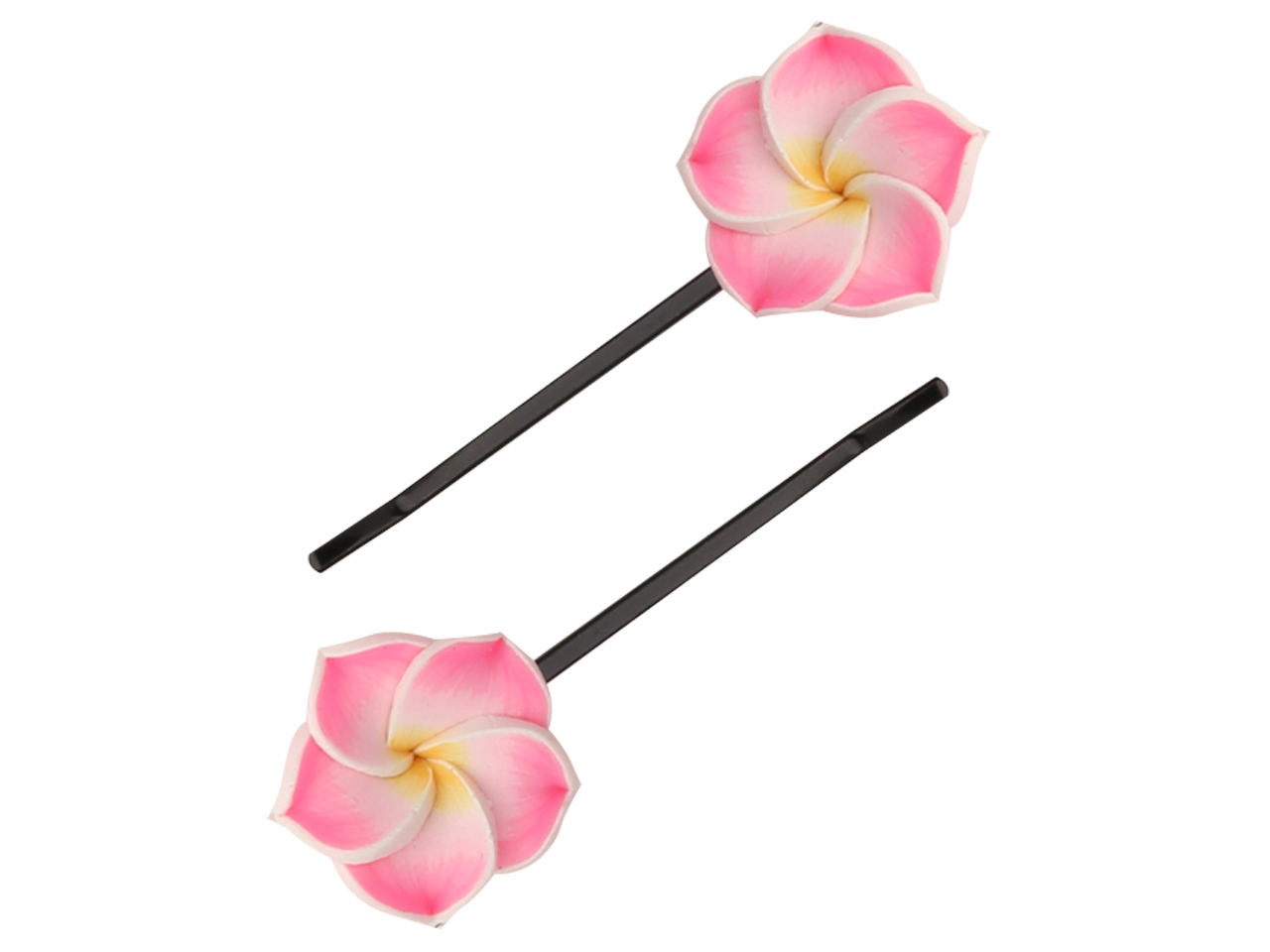 Pink & White Fimo Flower Bobby Pin Hair Clip, MOQ-12 pairs - Click Image to Close